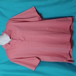 Peter Millar Men's Peach and White Checkered Golf Shirt. Size XL